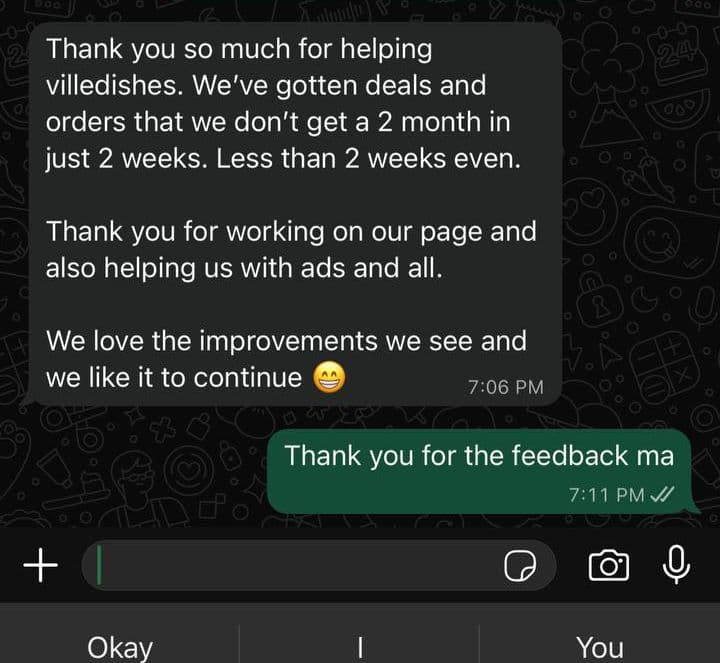 Ville Dishes Testimonial